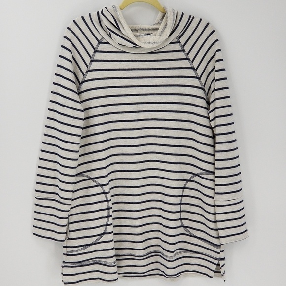 Soft Surroundings Taylor Stripe Cowl Neck Sweater Tunic White Blue Size Large - Picture 2 of 5